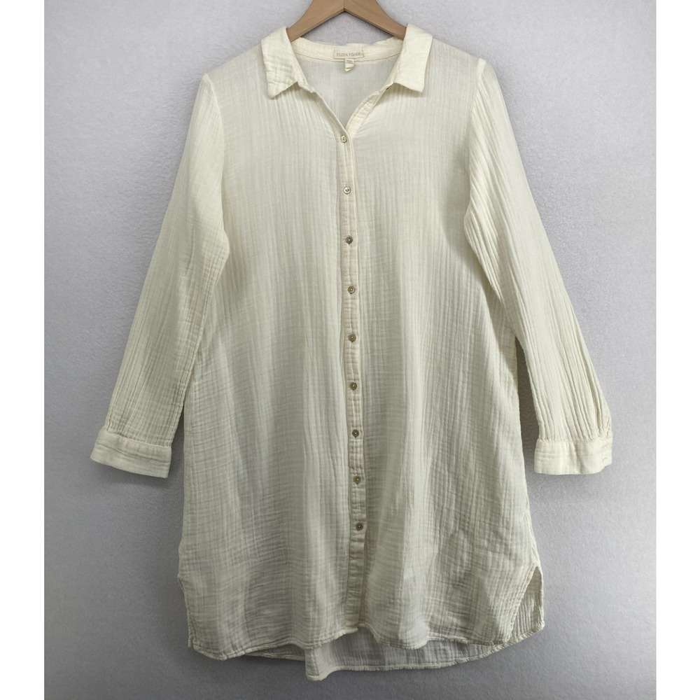 Eileen Fisher Cream Button-Front Midi Shirt Dress